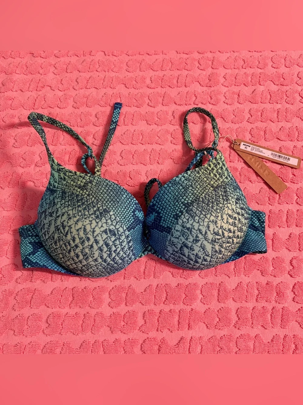 🦋SKIMS Signature Swim Ultimate Push-Up Top | Aqua Ombre Snake | Size 4 | NWT